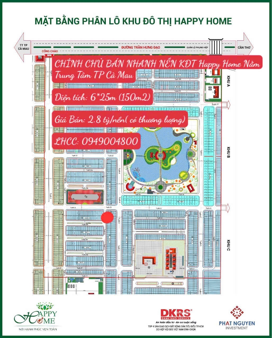 CHÍNH CHỦ BÁN NHANH NỀN KĐT Happy Home Nằm Trung Tâm TP Cà Mau