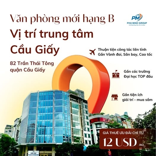 Cho thuê mặt bằng văn phòng 82 Trần Thái Tông, Cầu Giấy _ Diện tích linh hoạt, giá chỉ từ 12USD/m2