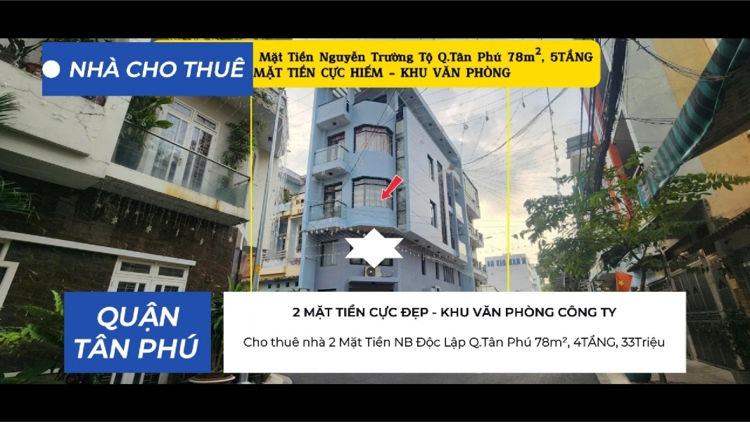 Cho thuê nhà 2 Mặt Tiền NB Độc Lập Q.Tân Phú 78m² 5TẦNG 35Triệu