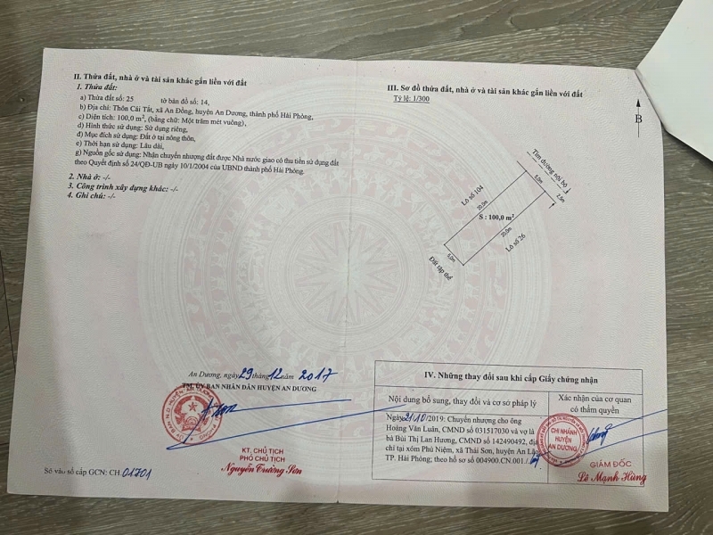 Chuyển nhượng 100m2 mặt đường Hoàng Dương Cái Tắt An Dương