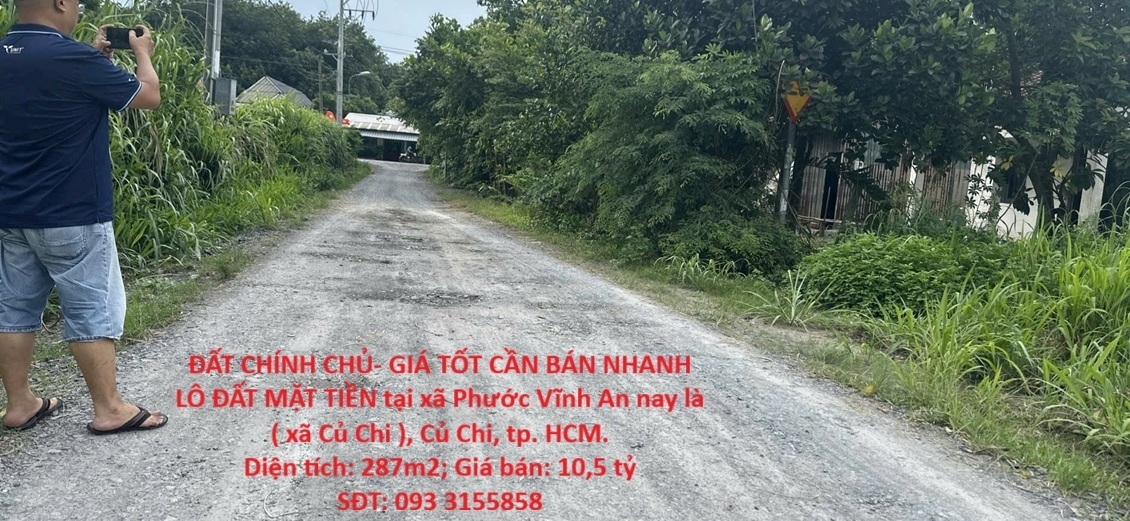 ĐẤT CHÍNH CHỦ- GIÁ TỐT CẦN BÁN NHANH LÔ ĐẤT MẶT TIỀN tại huyện Củ Chi TPHCM