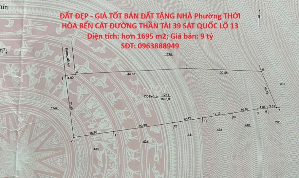 ĐẤT ĐẸP - GIÁ TỐT BÁN ĐẤT TẶNG NHÀ Phường THỚI HÒA BẾN CÁT ĐƯỜNG THẦN TÀI 39 SÁT QUỐC LỘ 13