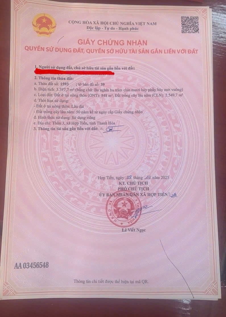 ĐẤT VƯỜN CHÍNH CHỦ - LÔ GÓC 2 MẶT TIỀN Tại Thôn 3 Xã Hợp Tiến ( Huyện Triệu Sơn Cũ ) Thanh Hóa