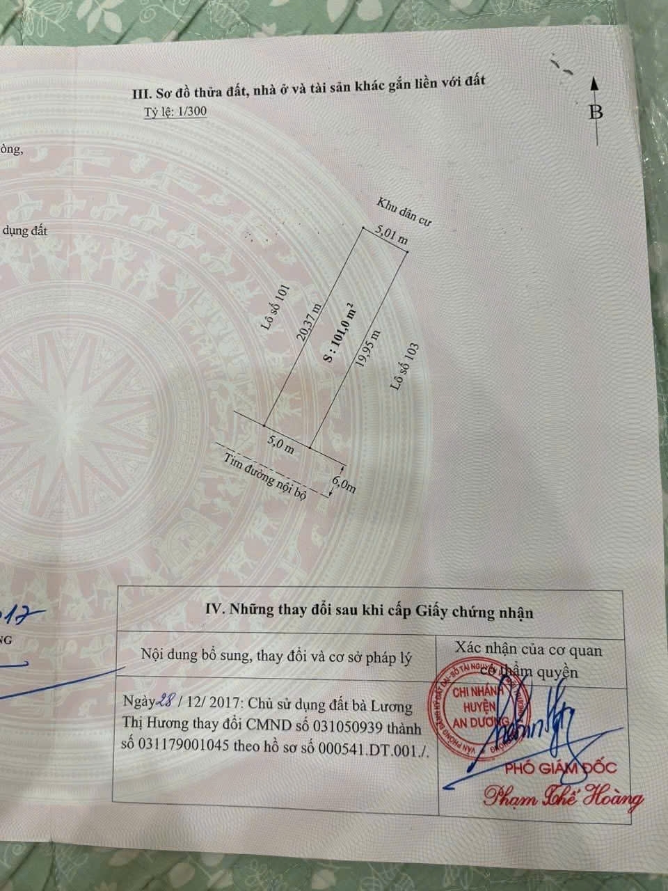 Lô đất 101m2 ngang 5m đường 12m Trang Quan An Đồng An Dương